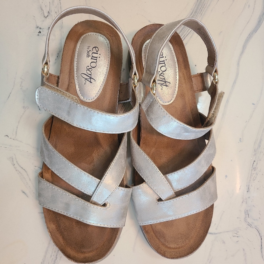 Euro Soft Women's Neutral Beige Summer Comfy Wedge heel Strappy  Sandals Size 9M